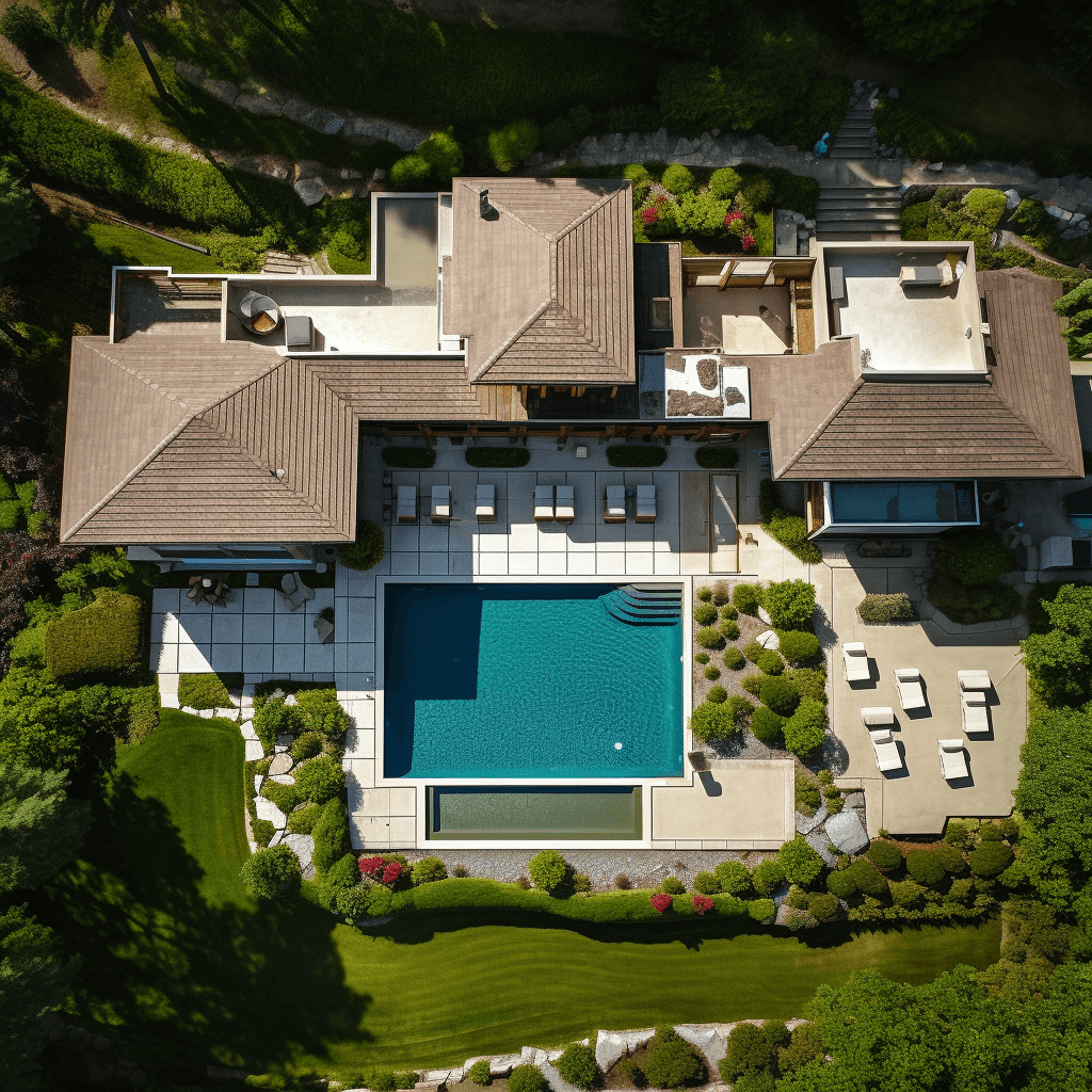 overhead roof view of a luxury houses